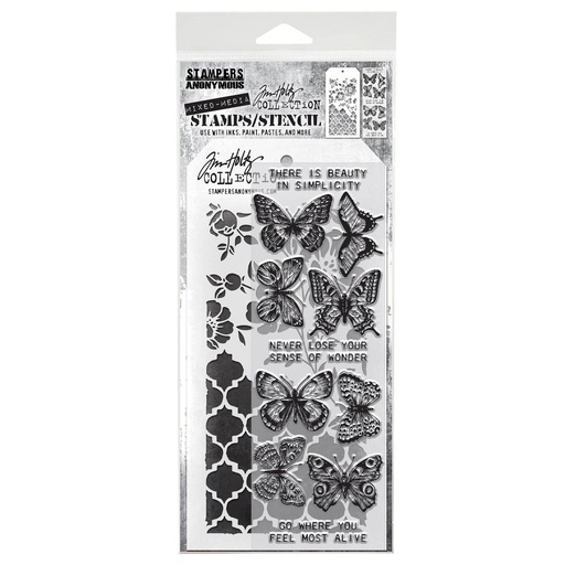 Tim Holtz Mixed-Media Stamps & Stencil Set - Flutter
