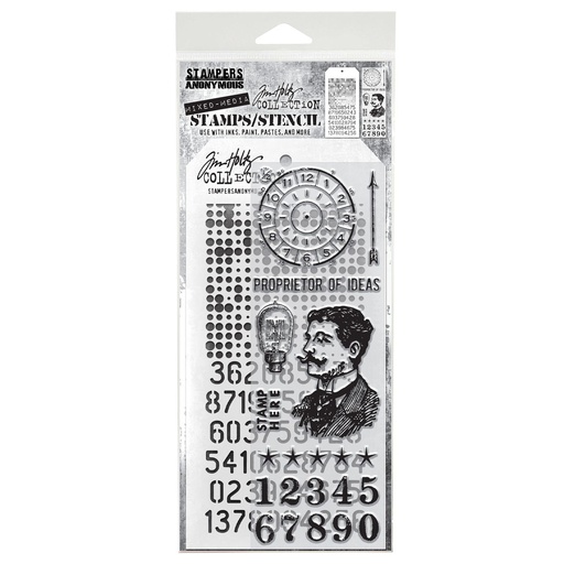 Tim Holtz Mixed-Media Stamps & Stencil Set - Noble Gent