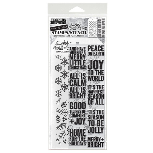 Tim Holtz Mixed-Media Stamps & Stencil Set - Bold Tidings (Mini)