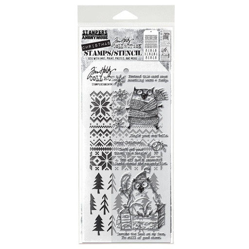 Tim Holtz Mixed-Media Stamps & Stencil Set - Snarky Cat Christmas