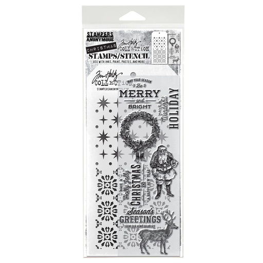 Tim Holtz Mixed-Media Stamps & Stencil Set - Festive Overlay