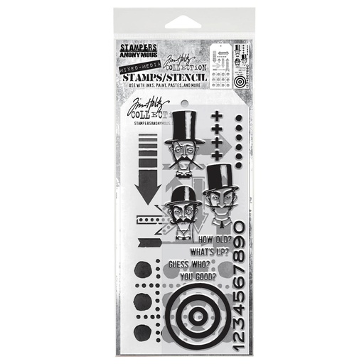 Tim Holtz Mixed-Media Stamps & Stencil Set - Inquisitive