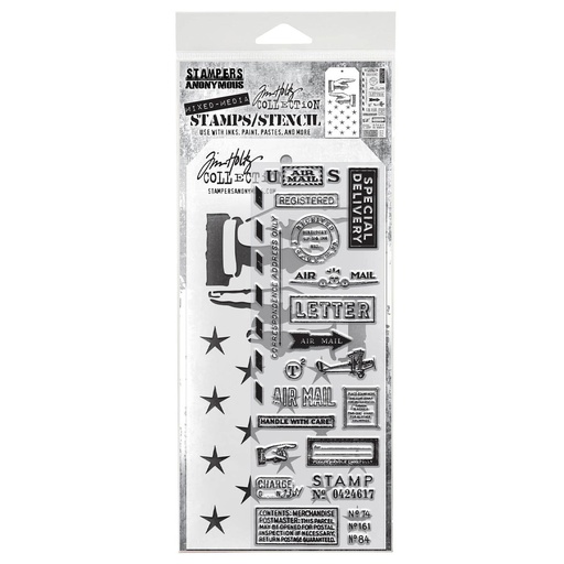 Tim Holtz Mixed-Media Stamps & Stencil Set - Correspondence