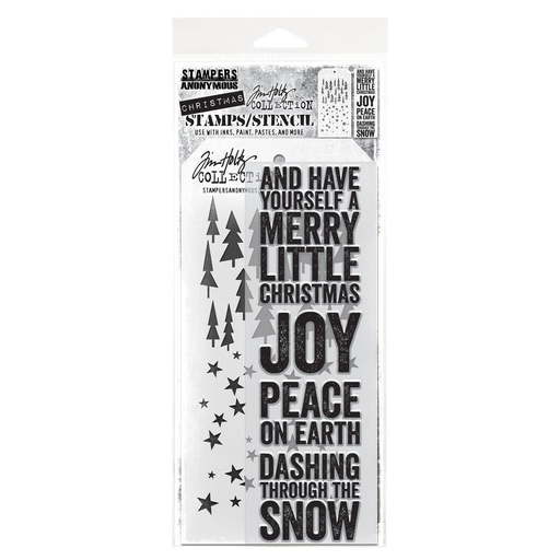 Tim Holtz Mixed-Media Stamps & Stencil Set - Bold Tidings