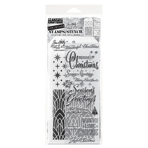 Tim Holtz Mixed-Media Stamps & Stencil Set - Christmastime
