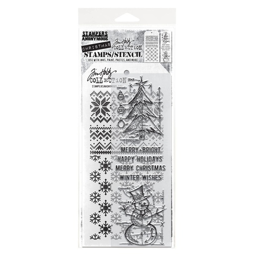 Tim Holtz Mixed-Media Stamps & Stencil Set - Winter Blueprints