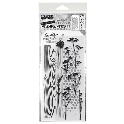 Tim Holtz Mixed-Media Stamps & Stencil Set - Wildflower Silhouettes