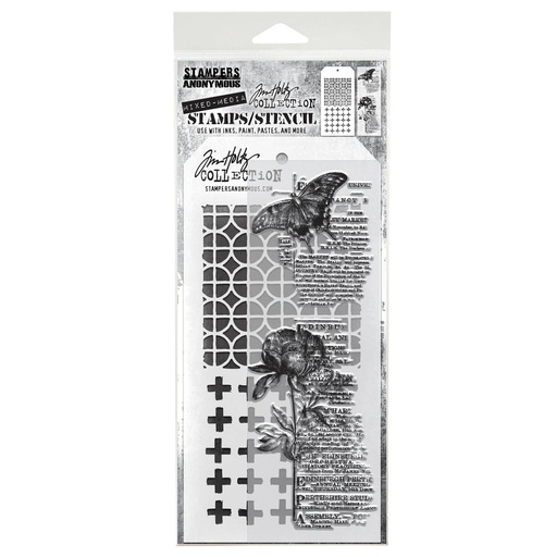 Tim Holtz Mixed-Media Stamps & Stencil Set - Botanic Collage