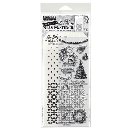 Tim Holtz Mixed-Media Stamps & Stencil Set - Darling Christmas