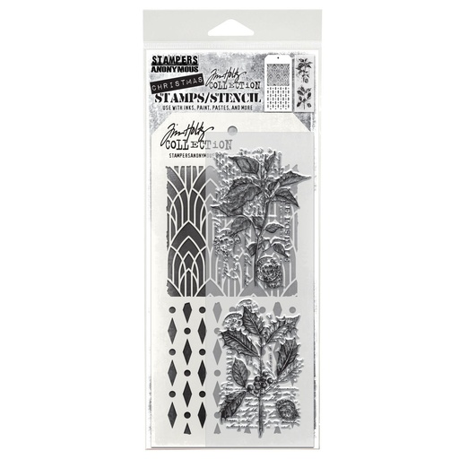 Tim Holtz Mixed-Media Stamps & Stencil Set - Festive Collage