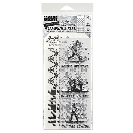 Tim Holtz Mixed-Media Stamps & Stencil Set - Holiday Sketchbook