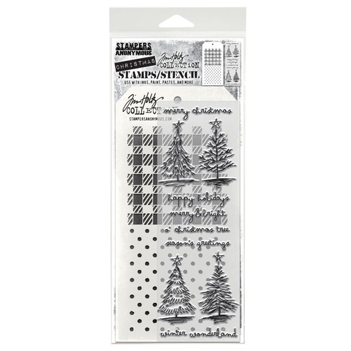 Tim Holtz Mixed-Media Stamps & Stencil Set - Scribbly Christmas
