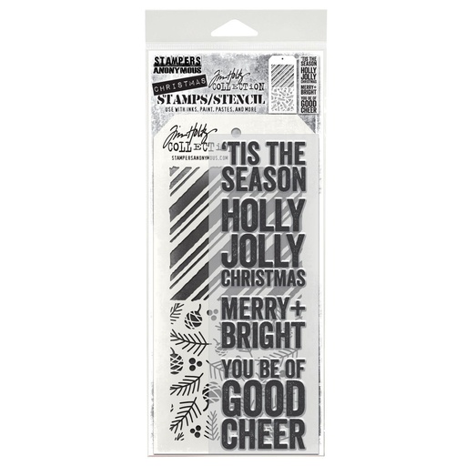 Tim Holtz Mixed-Media Stamps & Stencil Set -  Bold Tidings