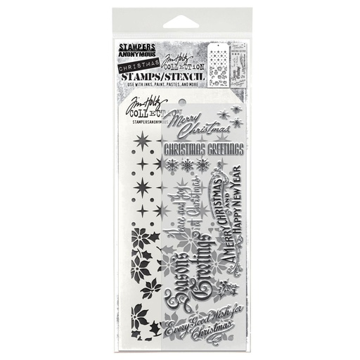 Tim Holtz Mixed-Media Stamps & Stencil Set - Vintage Christmas