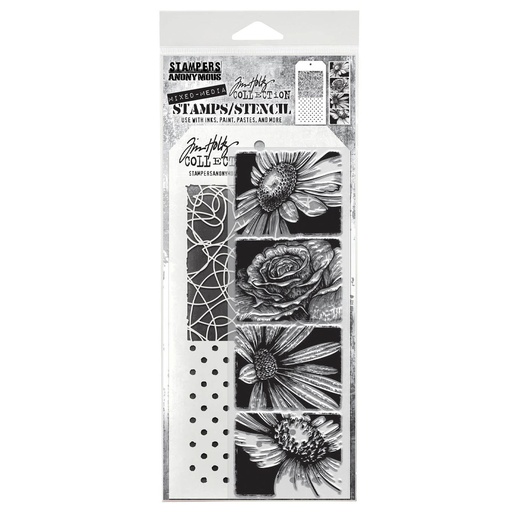 Tim Holtz Mixed-Media Stamps & Stencil Set - Bold Botanicals
