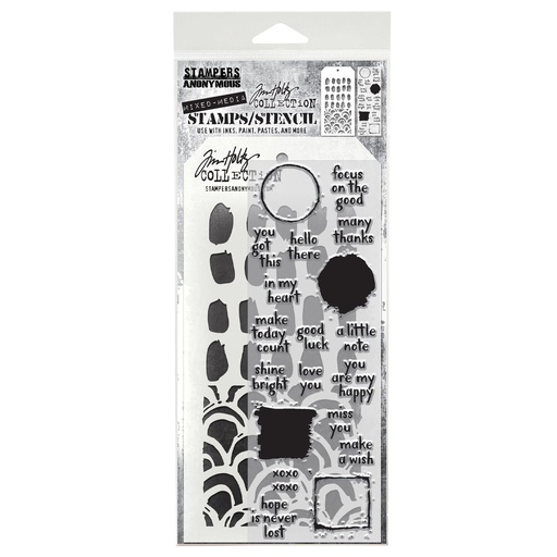 Tim Holtz Mixed-Media Stamps & Stencil Set - Note Quotes