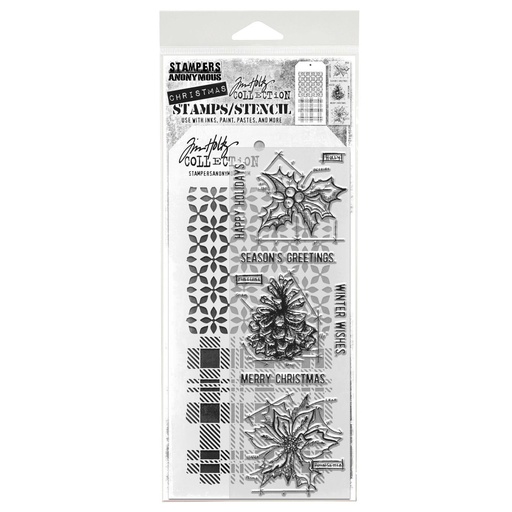 Tim Holtz Mixed-Media Stamps & Stencil Set - Blueprint Christmas #2