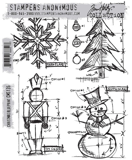 Tim Holtz - Stampers Anonymous Cling Stamps - Christmas Blueprint