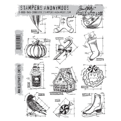 Tim Holtz - Stampers Anonymous Cling Stamps - Mini Blueprints #5