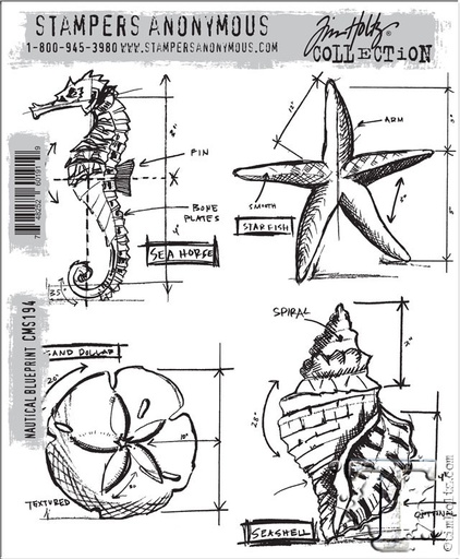 Tim Holtz - Stampers Anonymous Cling Stamps - Nautical Blueprint