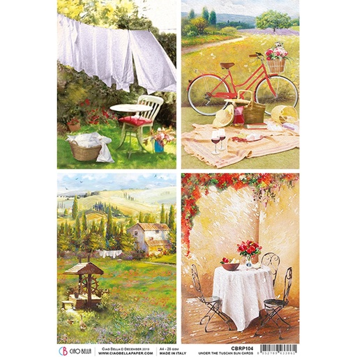 Tuscan Cards  - Ciao Bella Piuma Rice Paper A4 - Single Sheet