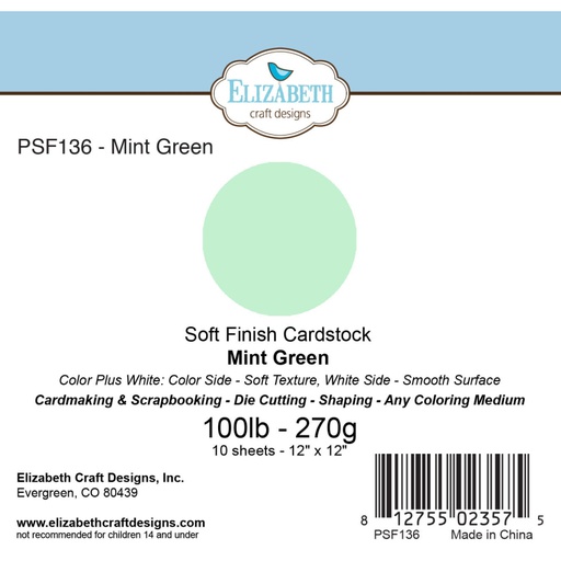 Elizabeth Craft Designs – 12"x12" Mint Green Soft Finish Cardstock