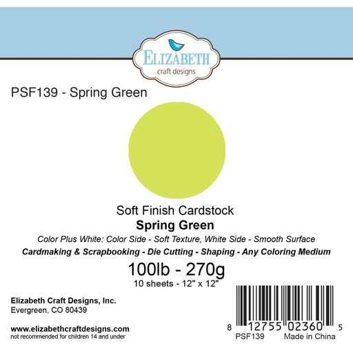 Elizabeth Craft Designs – 12"x12" Spring Green Soft Finish Cardstock